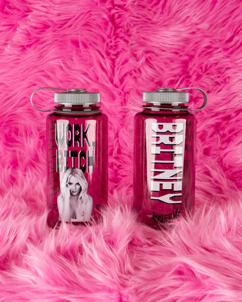 Pink Britney Spears water bottles.