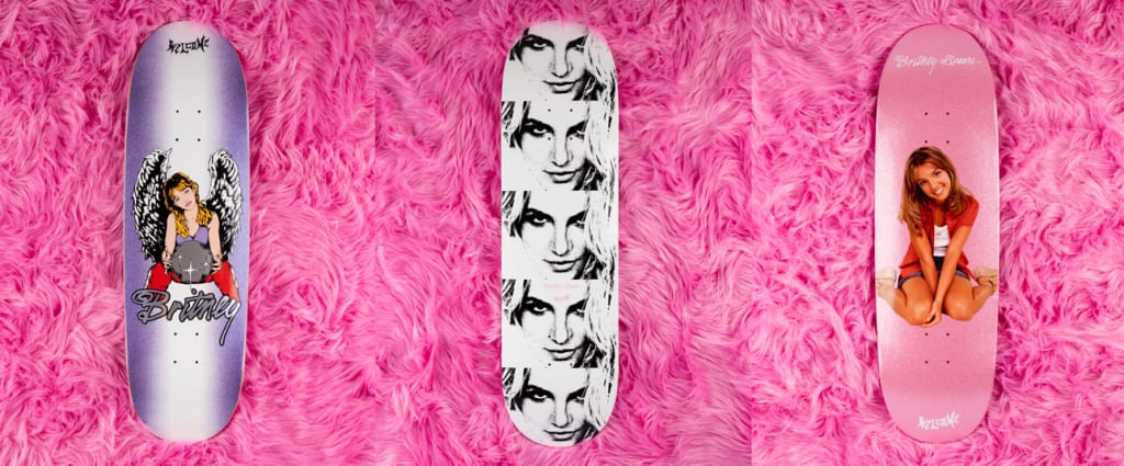 Britney Spears x Welcome Skateboards decks.