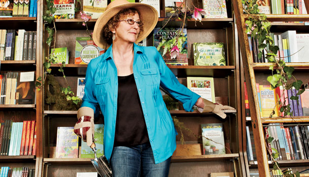 Dana Brigham at her Massachusetts bookstore, tending the garden of a dead-tree industry.