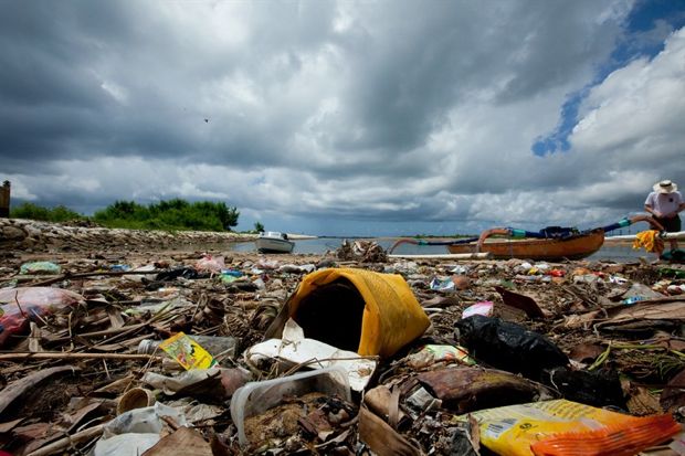 trash on Indonesian beach