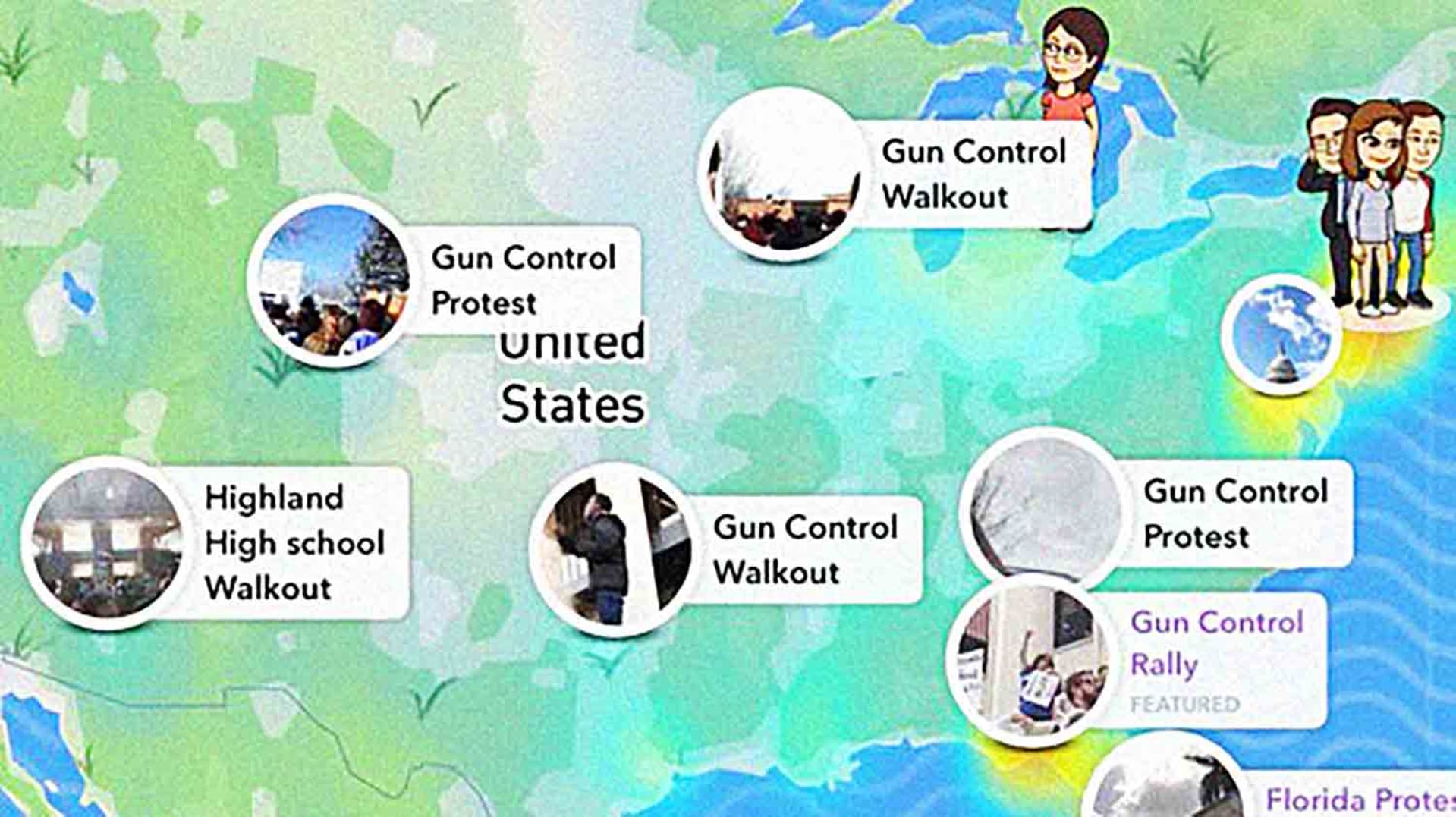 Snapchat’s “Snap Maps” visualized yesterday’s school walkouts protesting gun violence