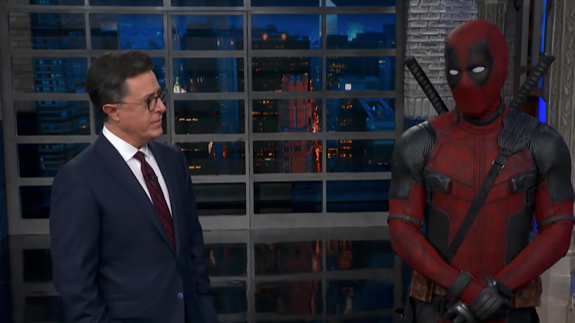 Deadpool interrupted Colbert’s monologue to do some Trump jokes