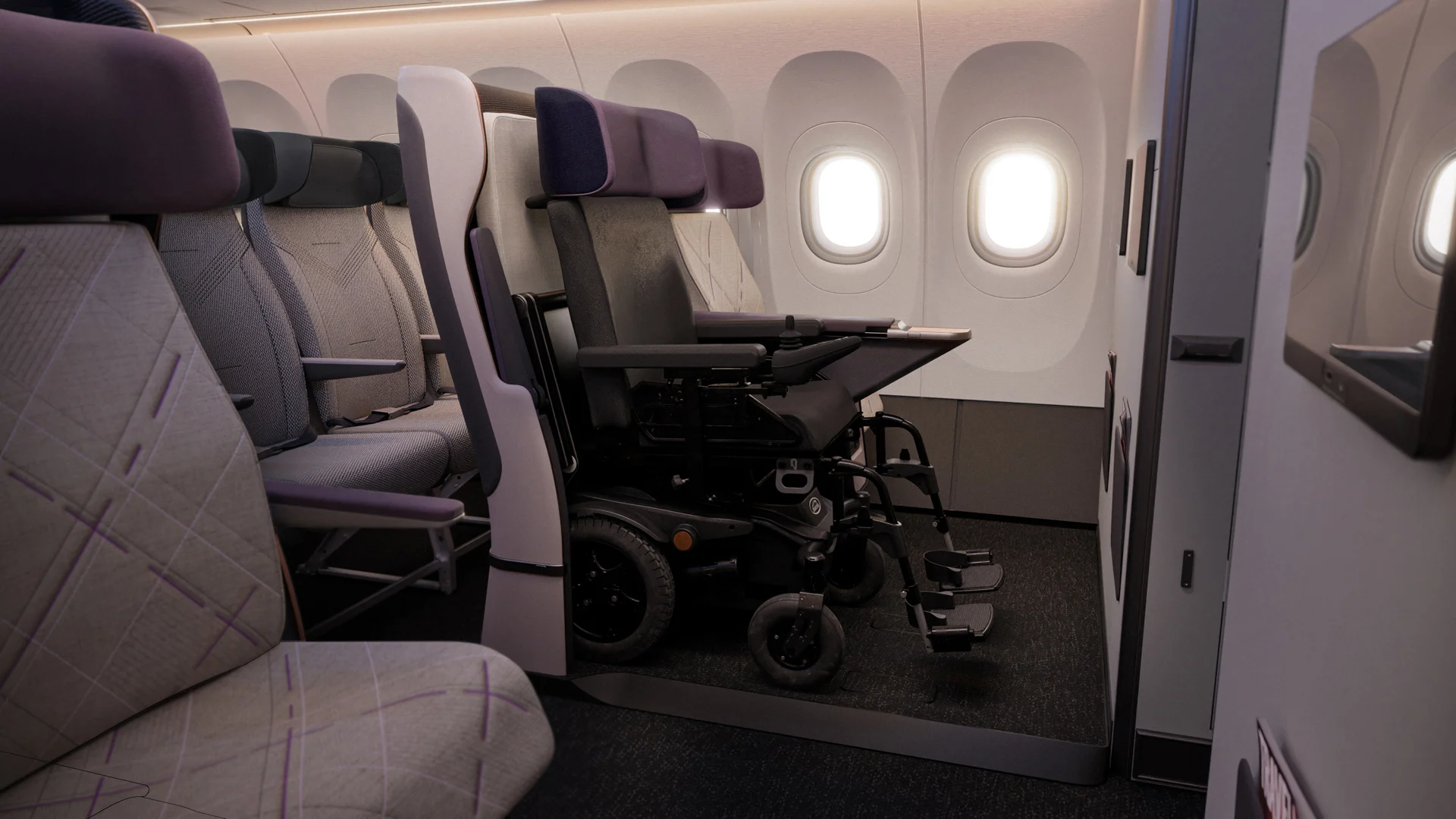 Delta Flight Products' new airplane seat is designed for wheelchair users