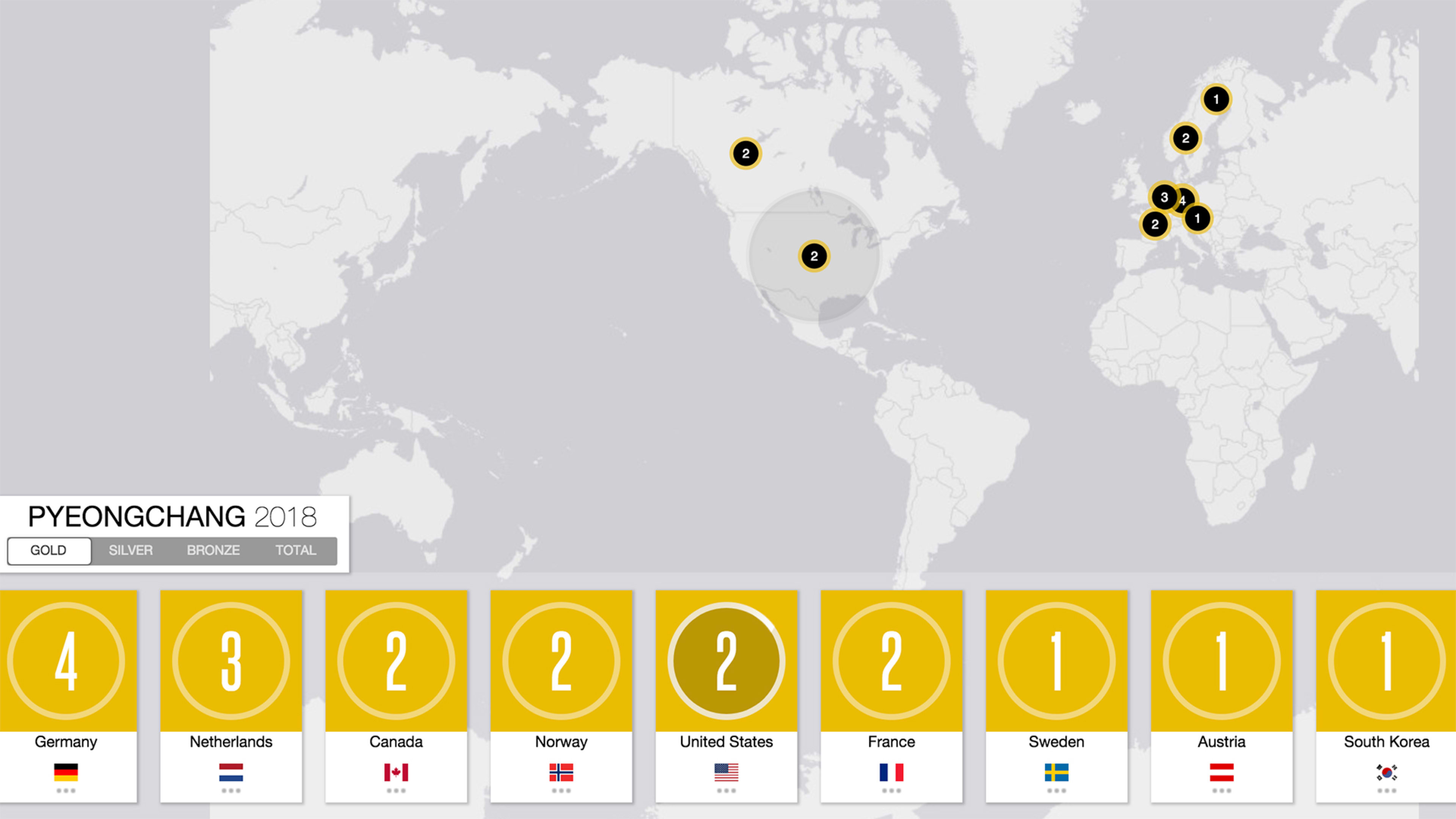 Olympics medal count: Track all the 2018 winners with this live interactive map