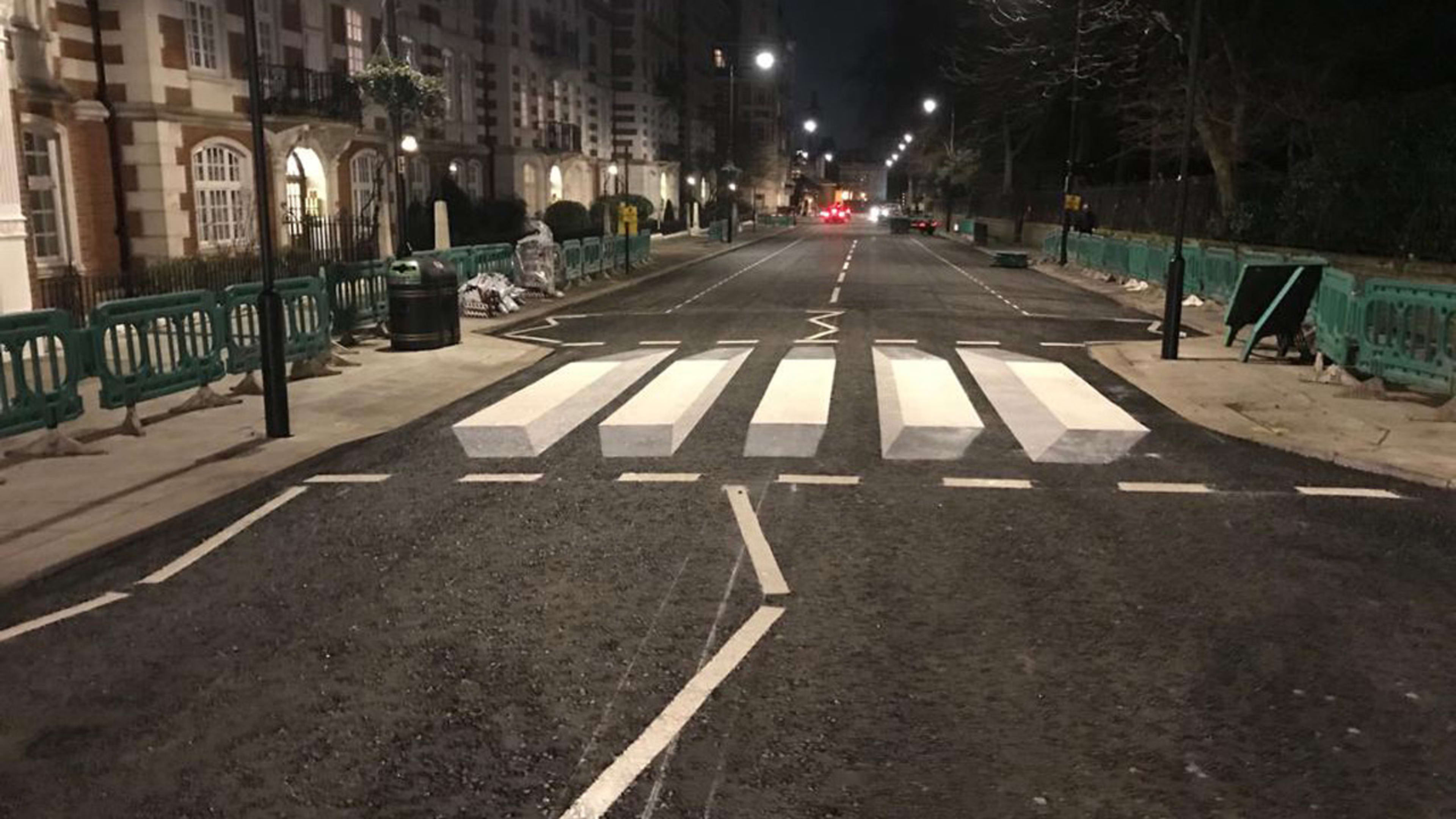 This optical illusion crosswalk in London tricks drivers into slowing down