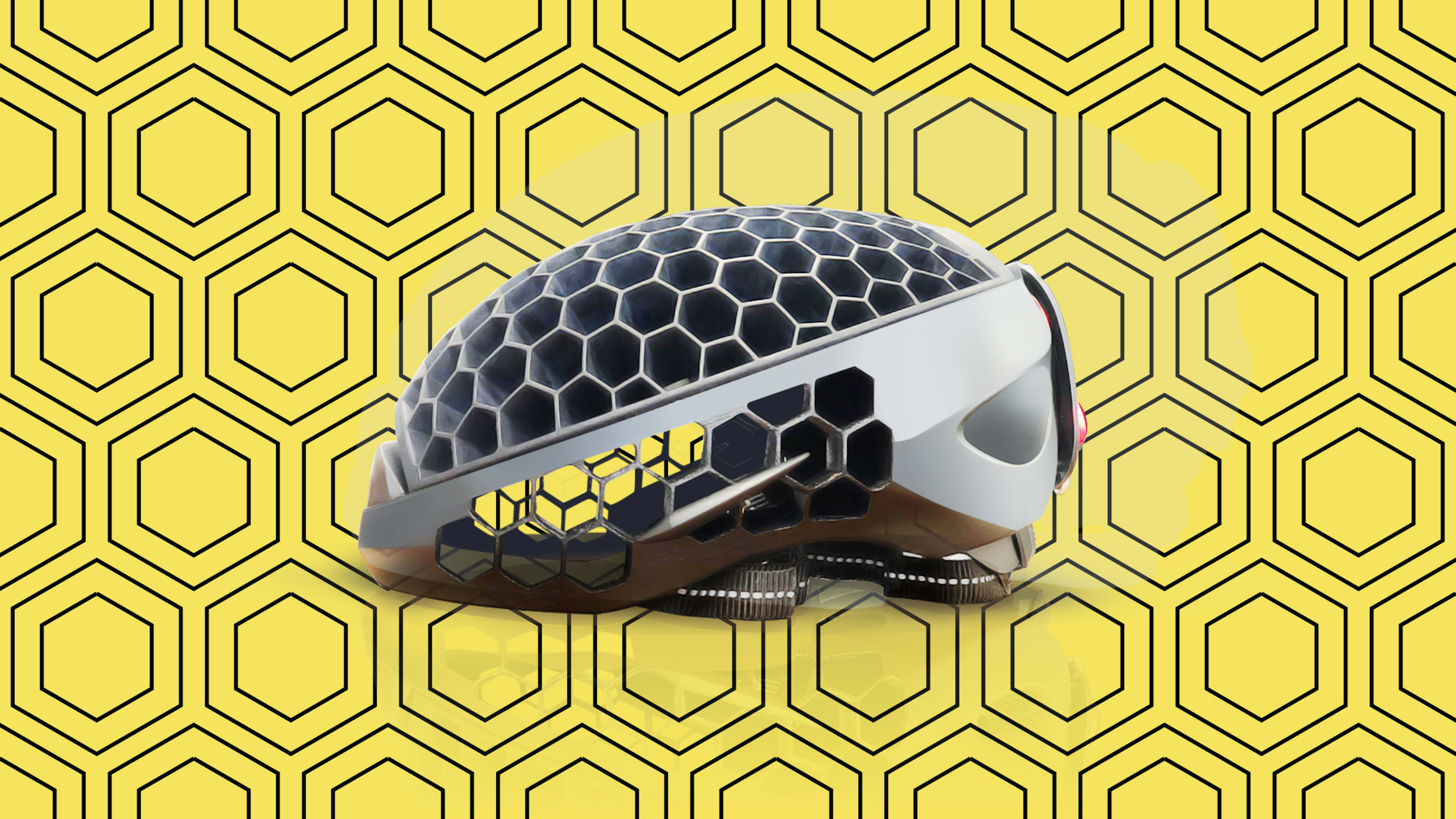 This honeycomb-shaped bike helmet folds to fit in your bag