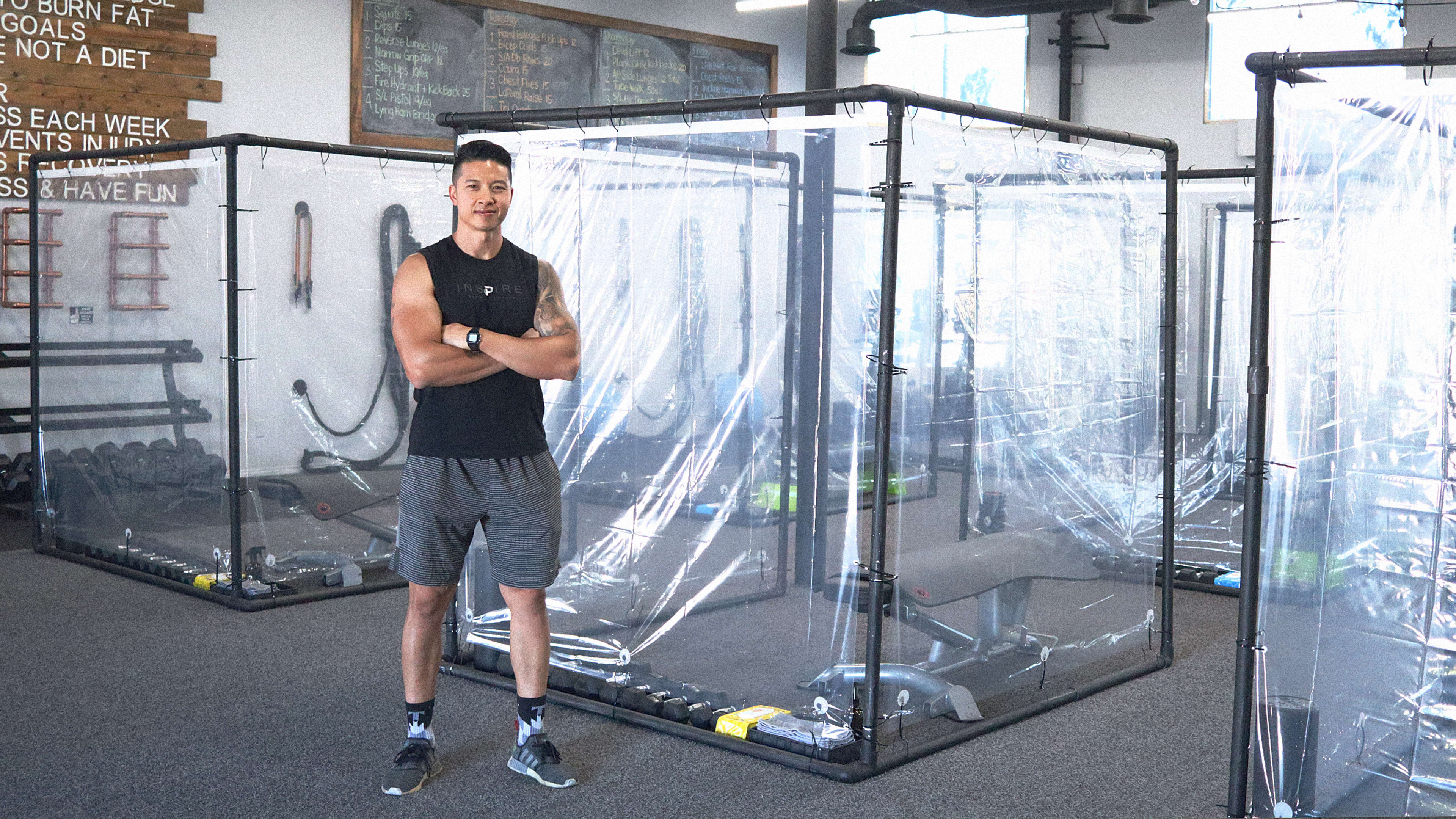 Scared to go back to the gym? Don’t worry, your very own shower curtain cage awaits