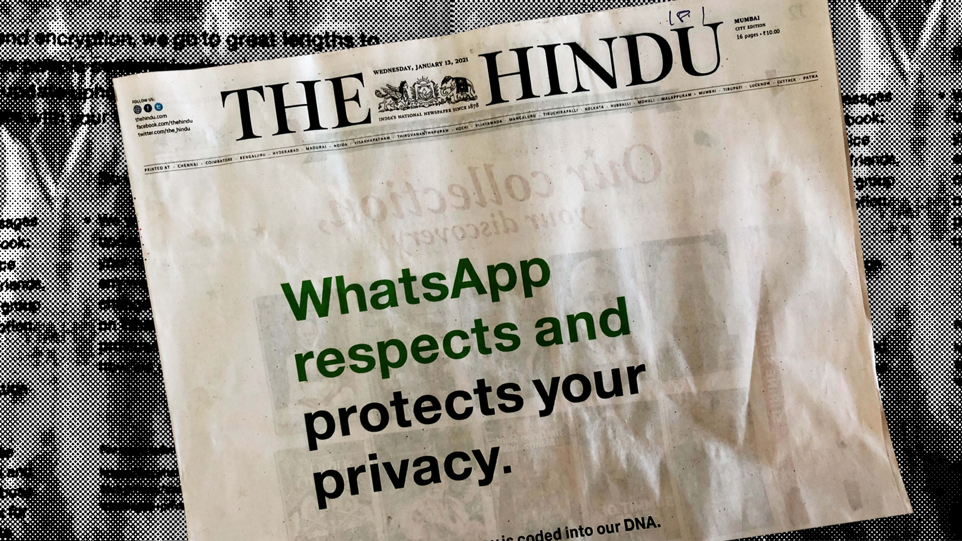 Facebook responds to WhatsApp privacy outrage with front page ads in Indian newspapers