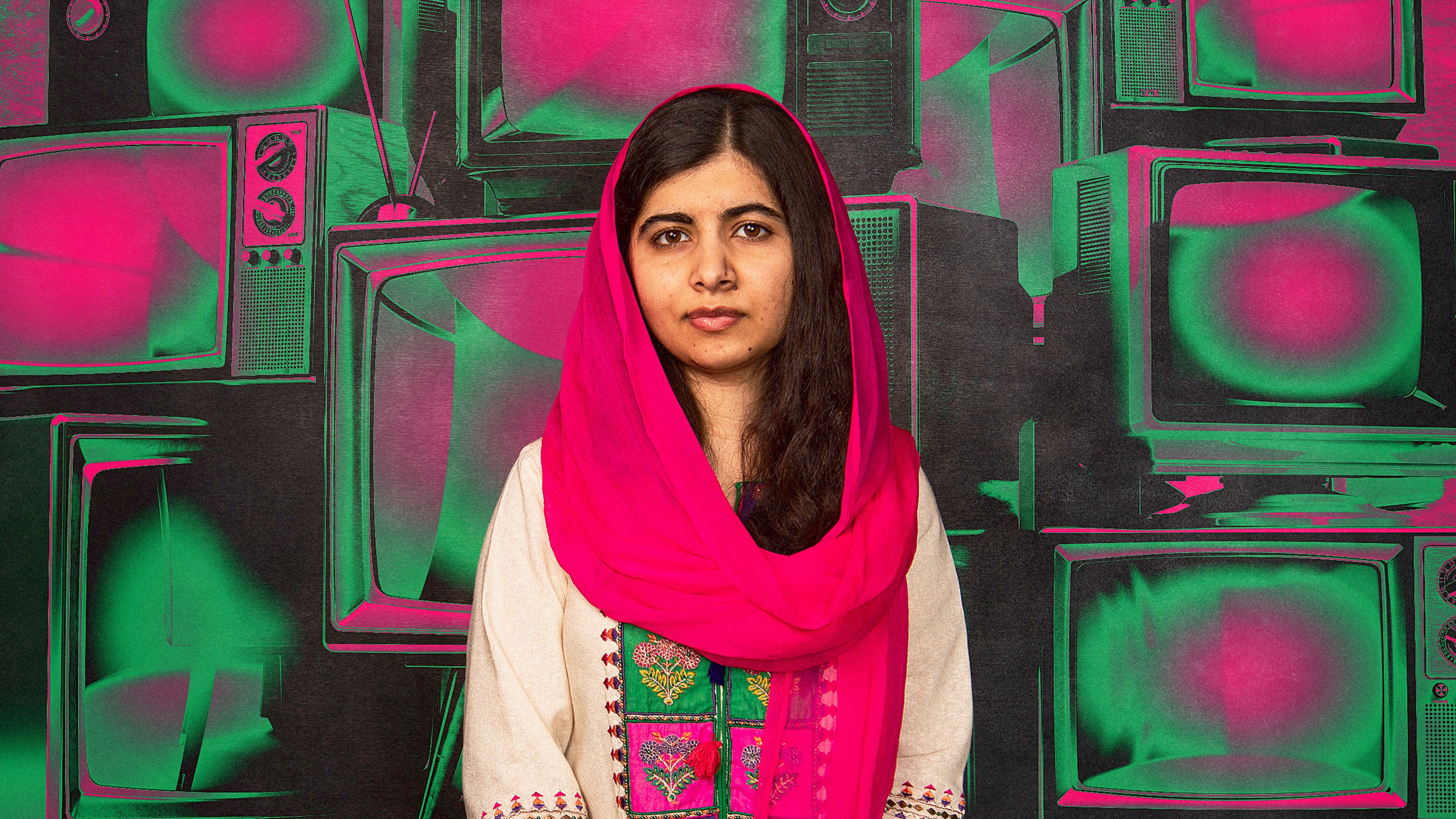 A stylized portrait of Malala Yousafzai