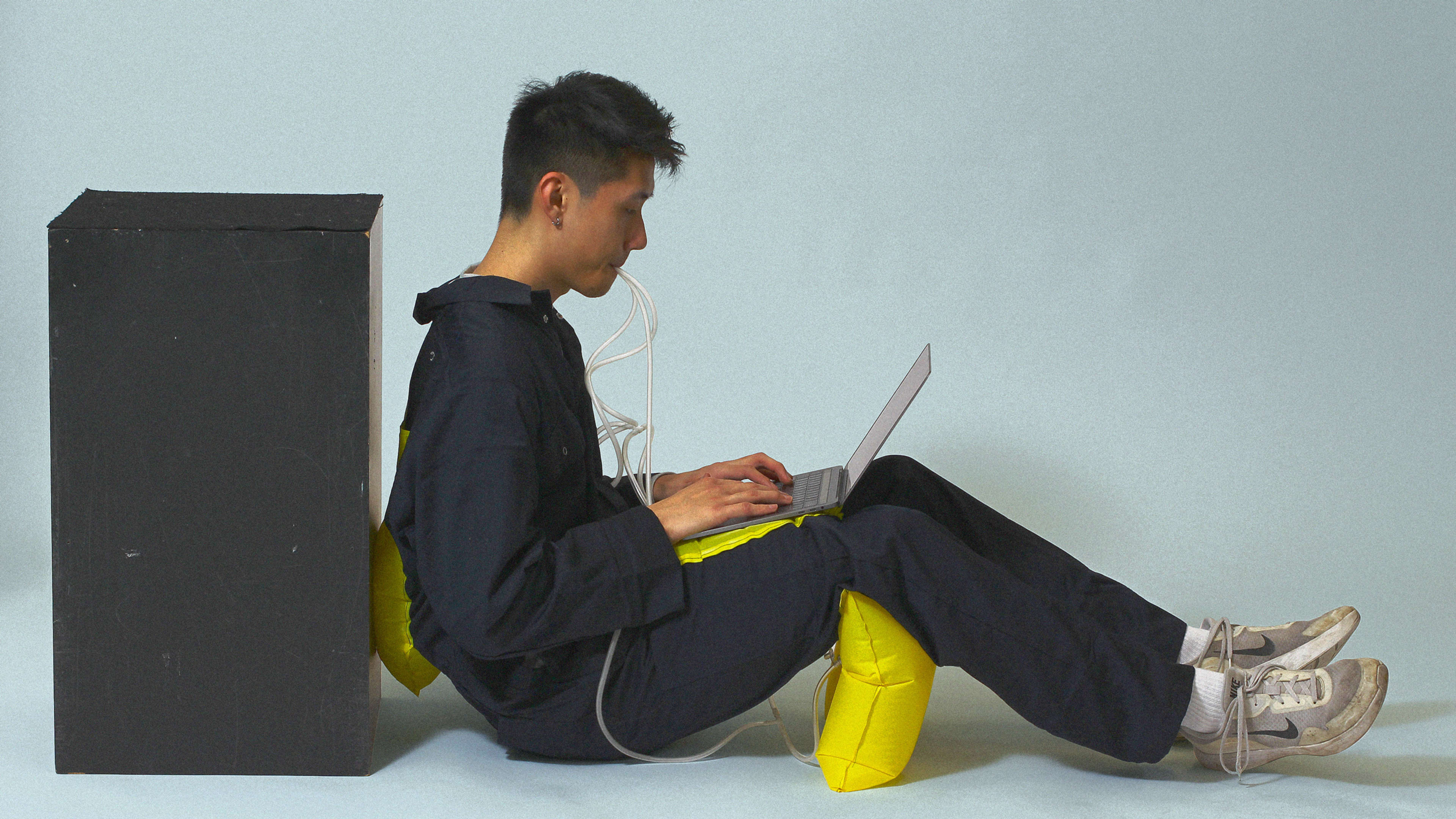 Work-from-home fashion gets a radical makeover with inflatable backrests and built-in keyboards