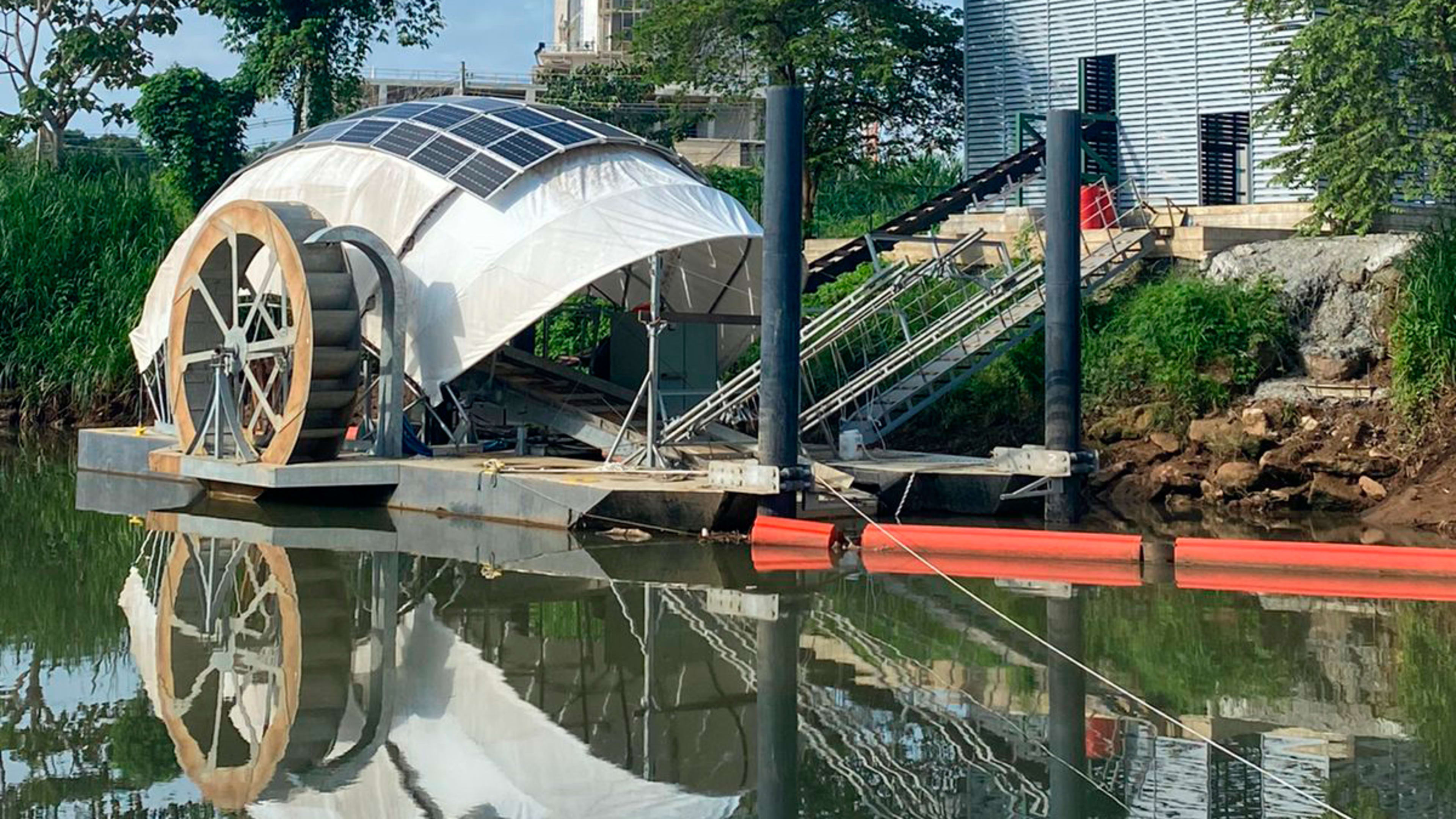 This 52-foot ‘trash wheel’ sucks plastic out of the water so it can be recycled