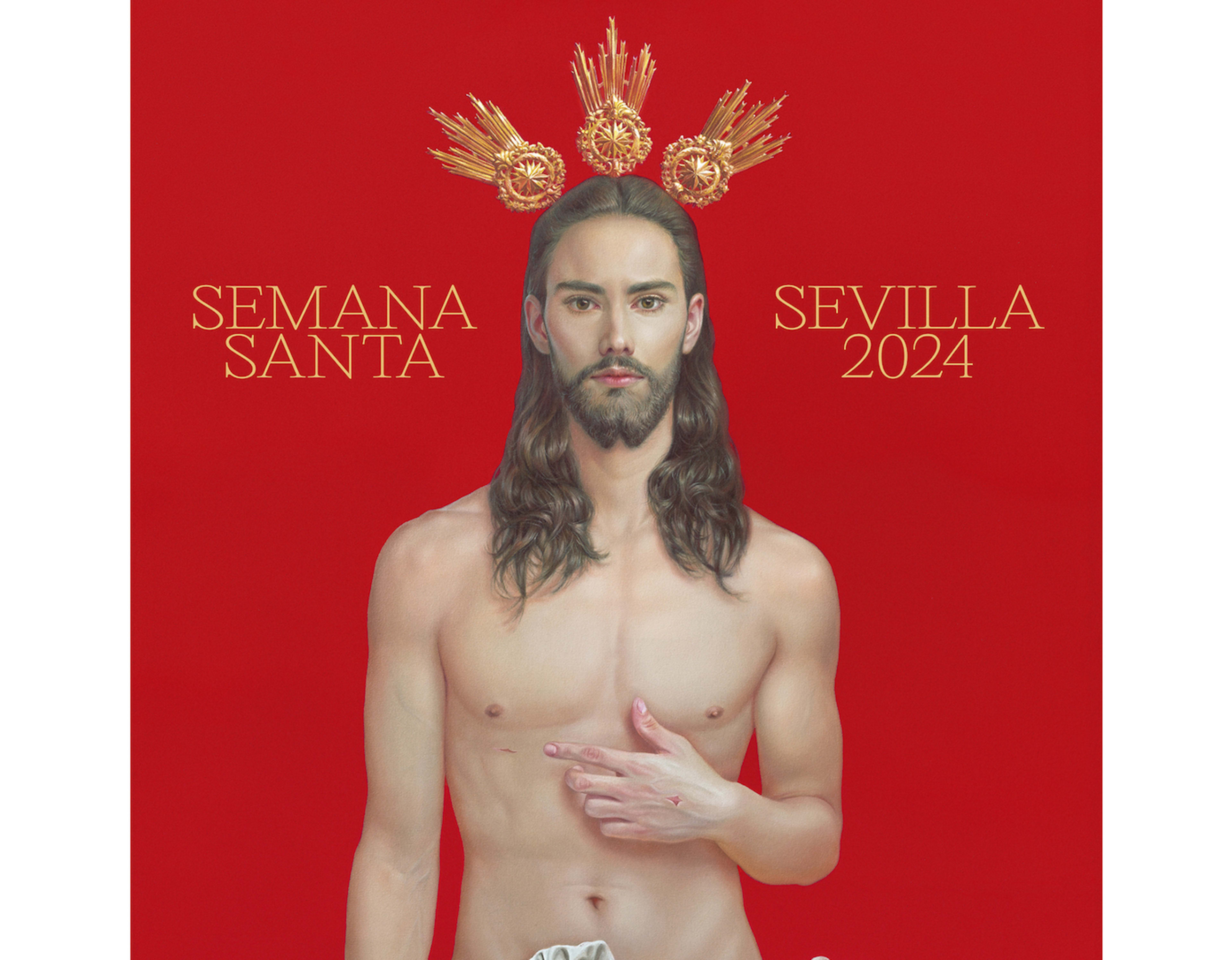 The poster by internationally recognized Seville artist Salustiano Garcia Cruz depicts a young, handsome, fit and fresh-faced Jesus