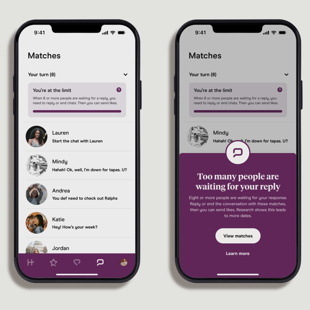 HINGE TESTS LIMITING UNANSWERED MESSAGES TO REDUCE DATING BURNOUT visual data 6