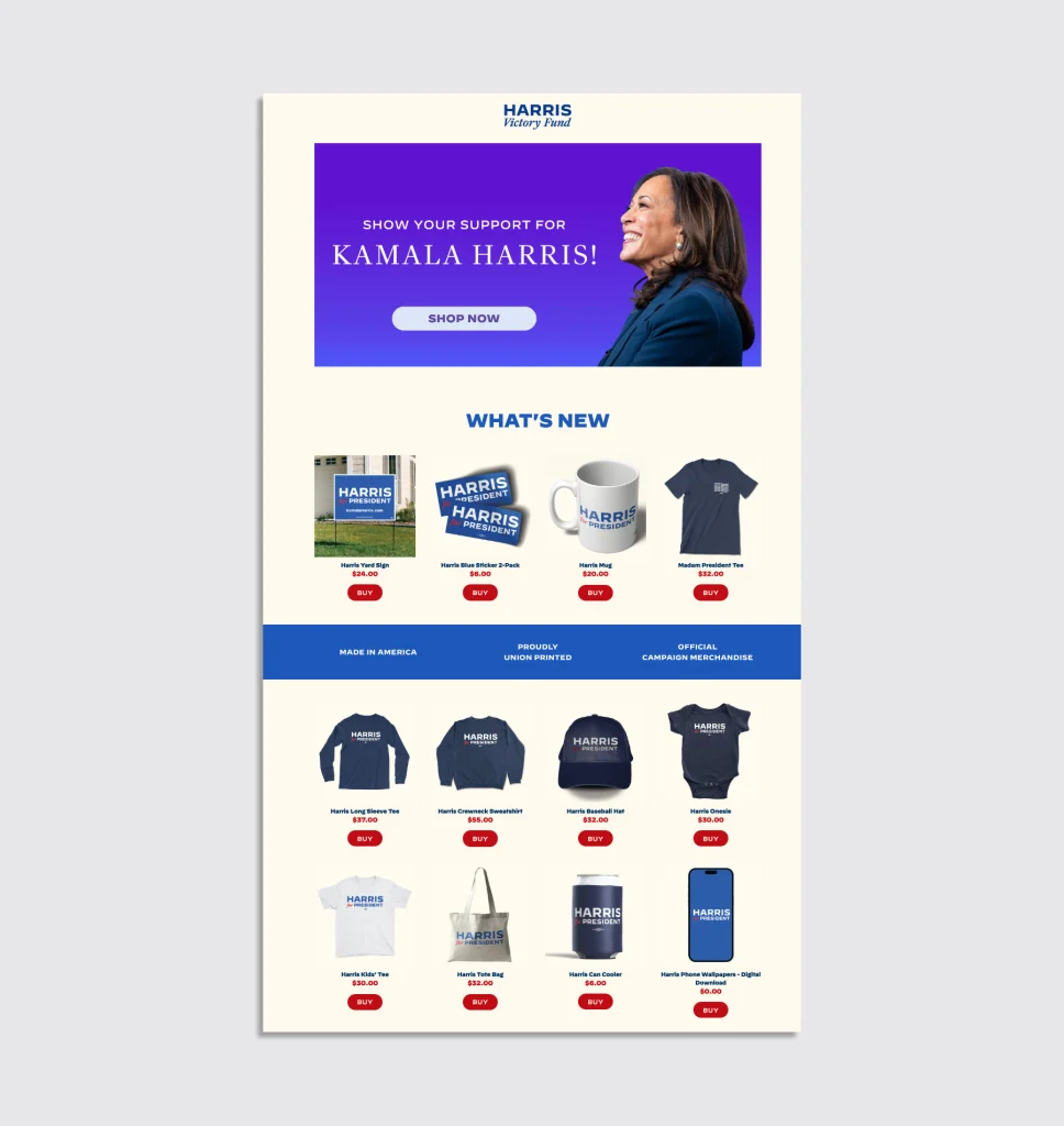 Harris campaign branding on its website.
