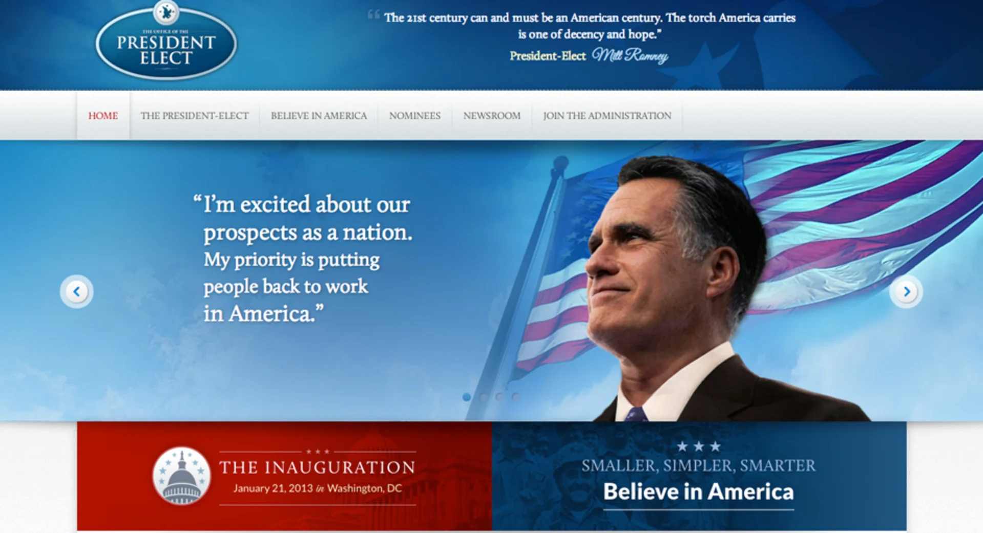 If Mitt Romney Had Won, Is This What His Website Would've Looked Like? -  Fast Company, image size:1919x1041