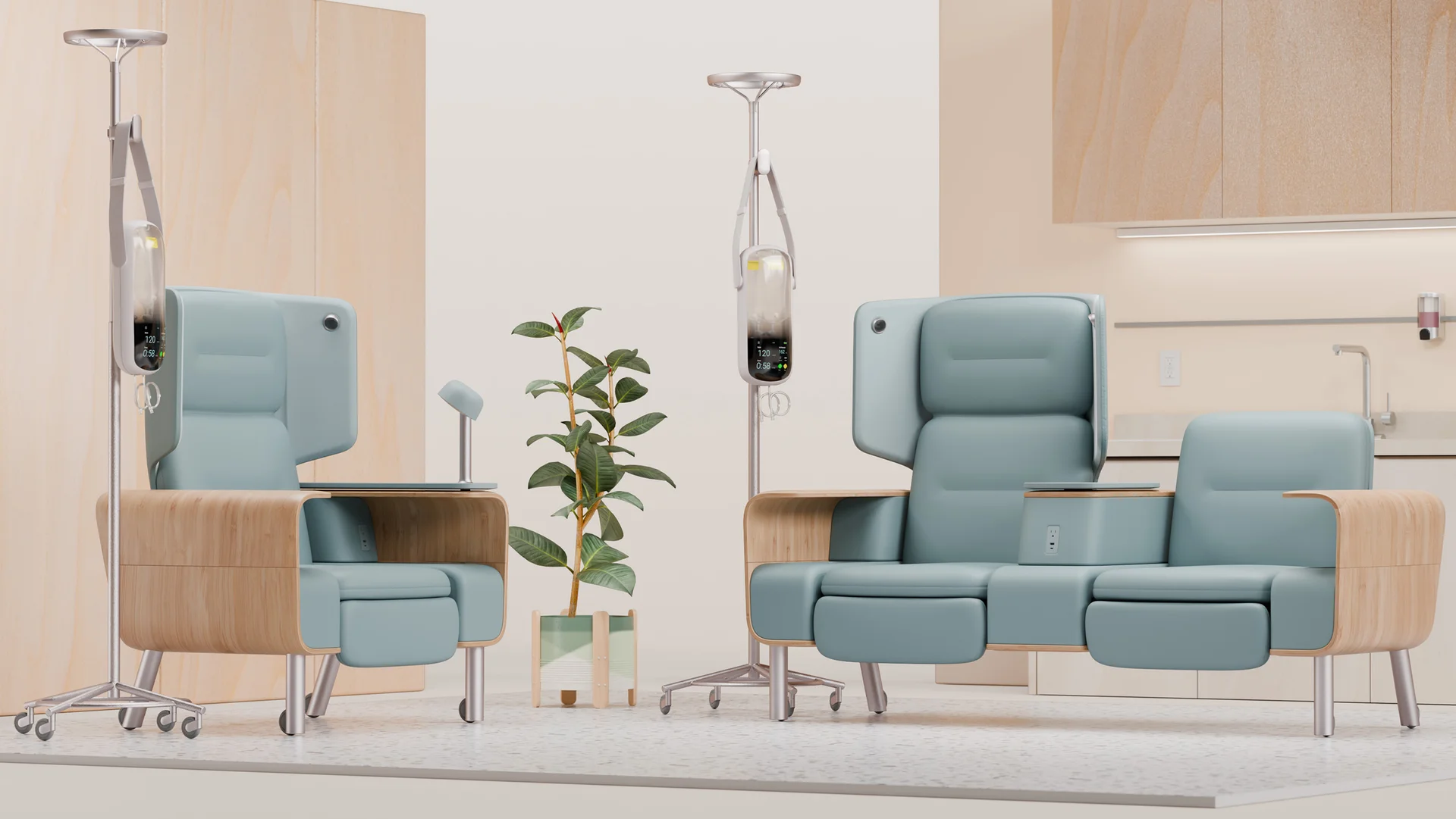 Modern infusion suite with comfortable chemotherapy chairs for hemato-oncology care