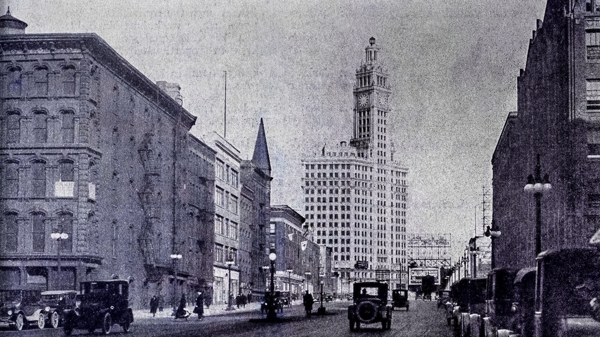 Wrigley Building Tribune Building Black and White, image size:1920x1080