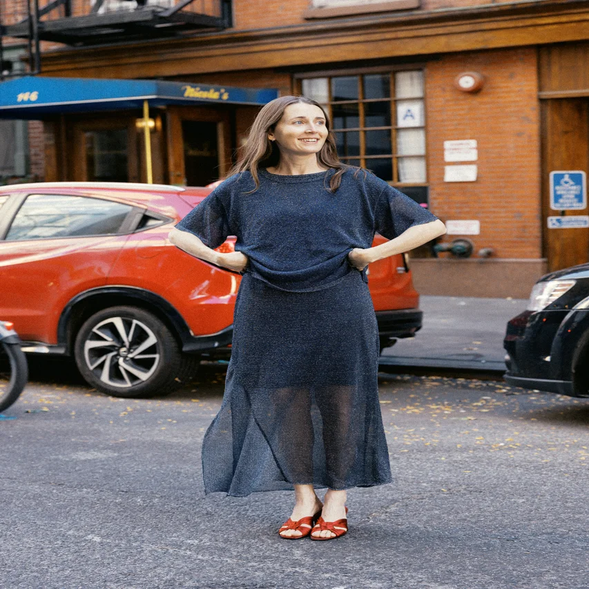 sachin and babi light blue dress The Cozy-But-Glam Holiday Outfit Formula I Wear With Jeans main image 1
