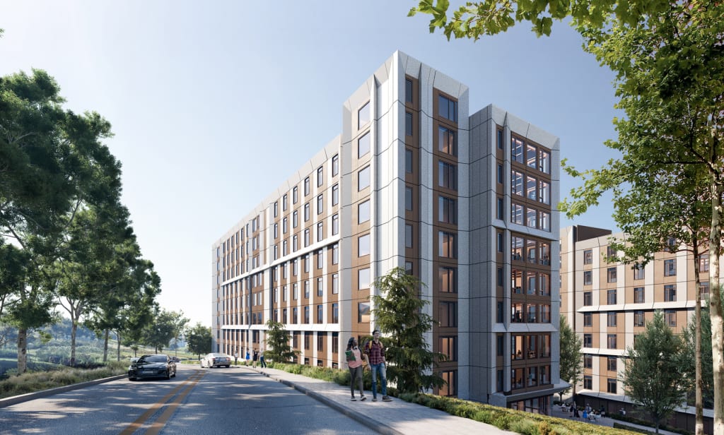 A rendering of a planned modular housing unit at Cal Poly San Luis Obispo.