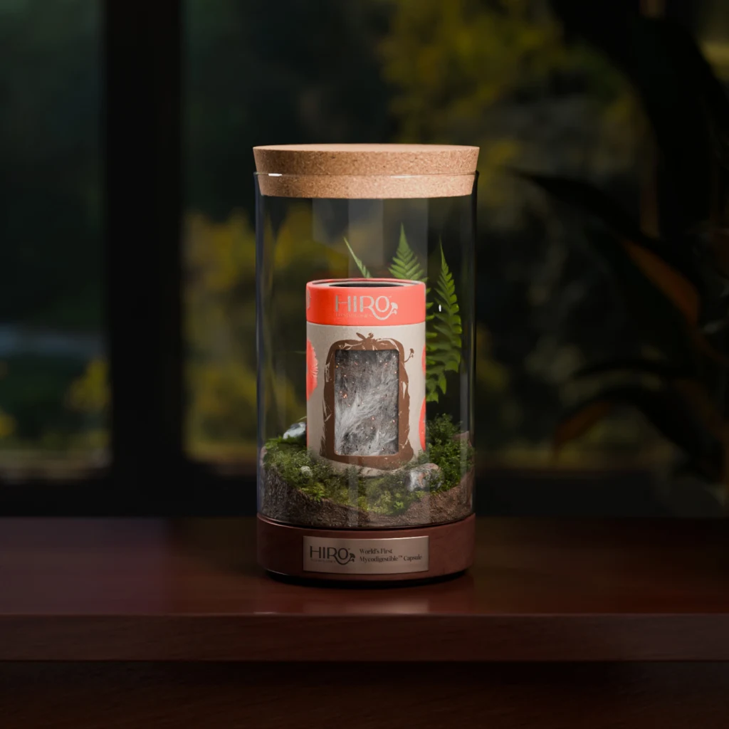 An image of Hiro diaper packaging in a terrarium.