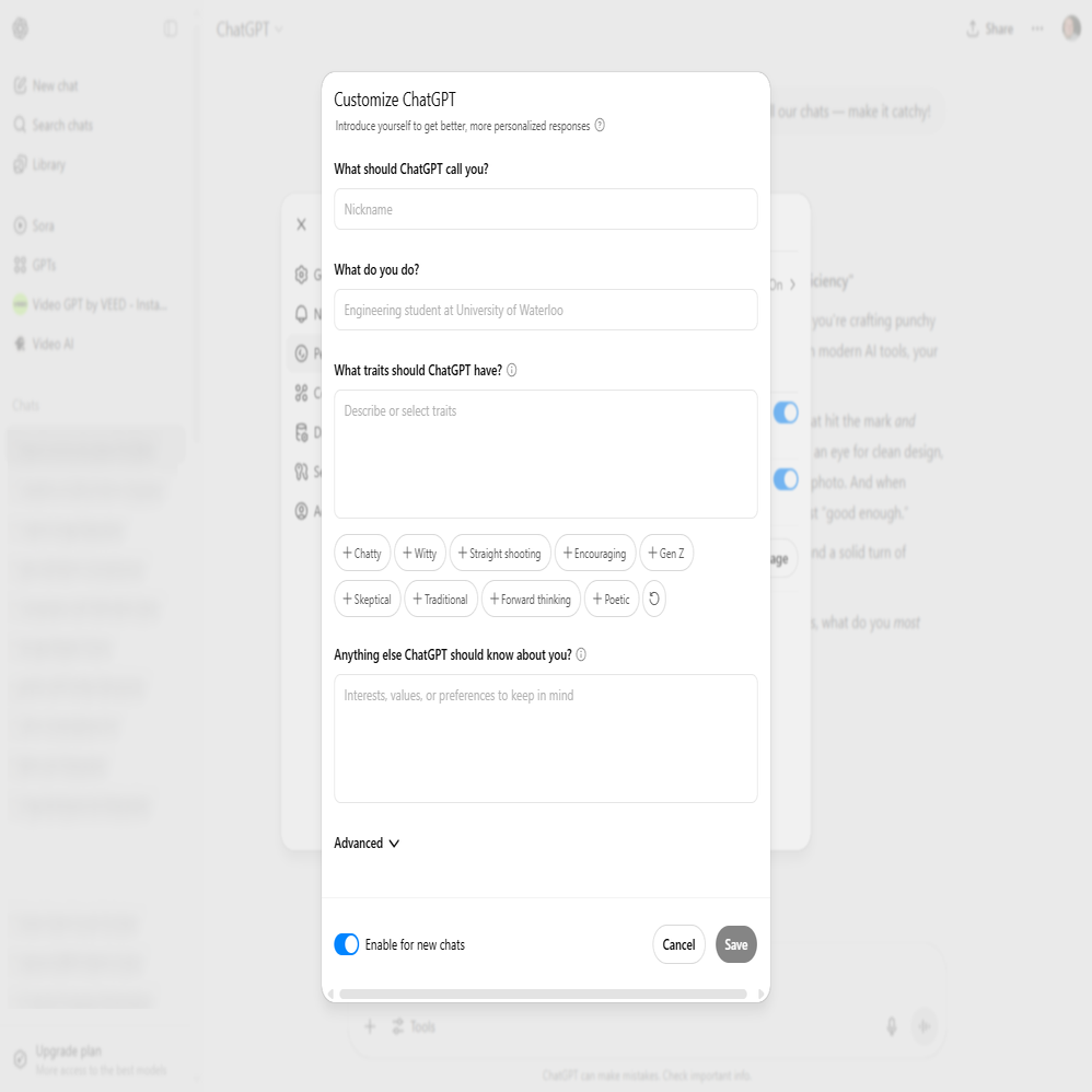 ChatGPT edit Prompt Feature