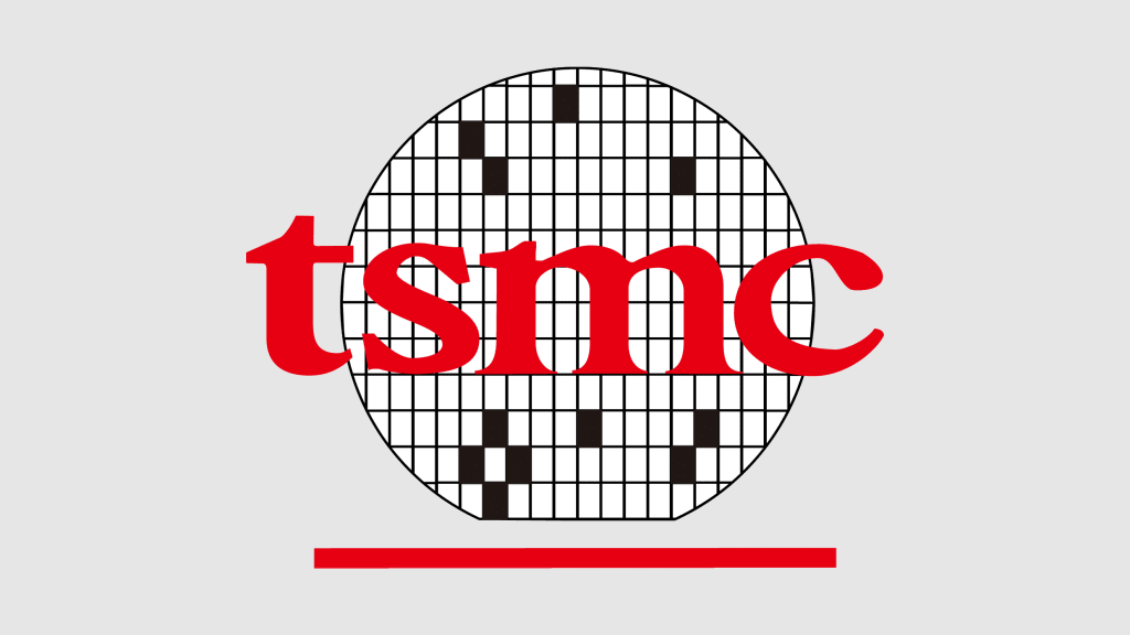 The logo of TSMC (Taiwan Semiconductor Manufacturing Company), featuring the lowercase red text 'tsmc' over a circular grid pattern with scattered black squares. A horizontal red line runs beneath the text.