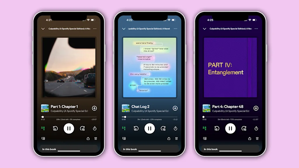 Three phone viewports depict three different Spotify Follow Along graphics within the app.