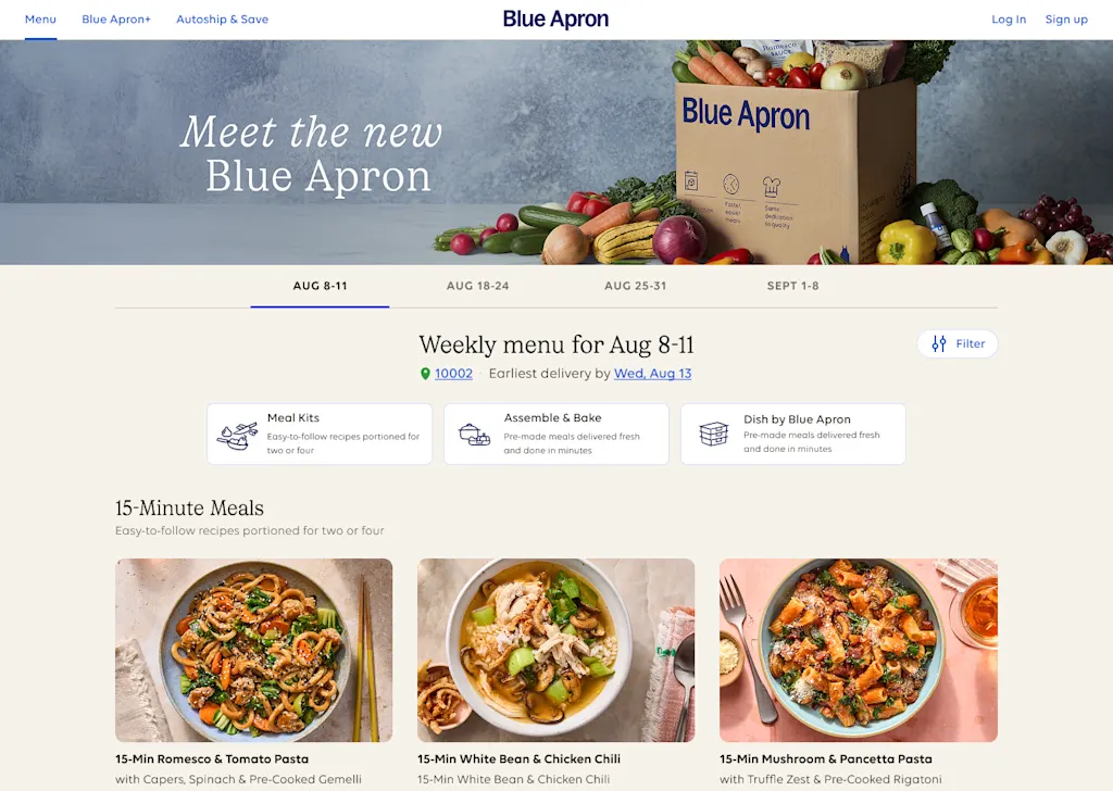 The service's homepage after the Blue Apron rebrand.