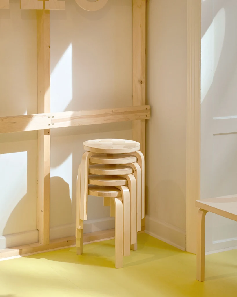 A stack of stools from the Artek Marimekko collection in situ.