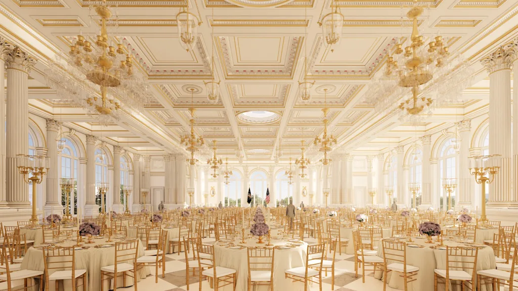 A computer rendering of the proposed White House ballroom by McCrery Architects.