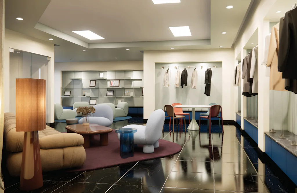 more wardrobe racks and comfortable looking furniture in a rendered image