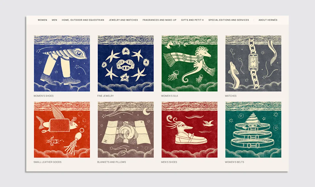De met de hand geïllustreerde website van Hermès is het toppunt van luxe