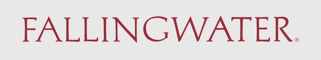 The Fallingwater logo mark in all caps, dark red text over a gray background.