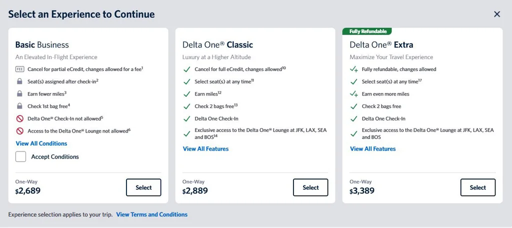 Delta étend sa stratégie tarifaire aux cabines premium