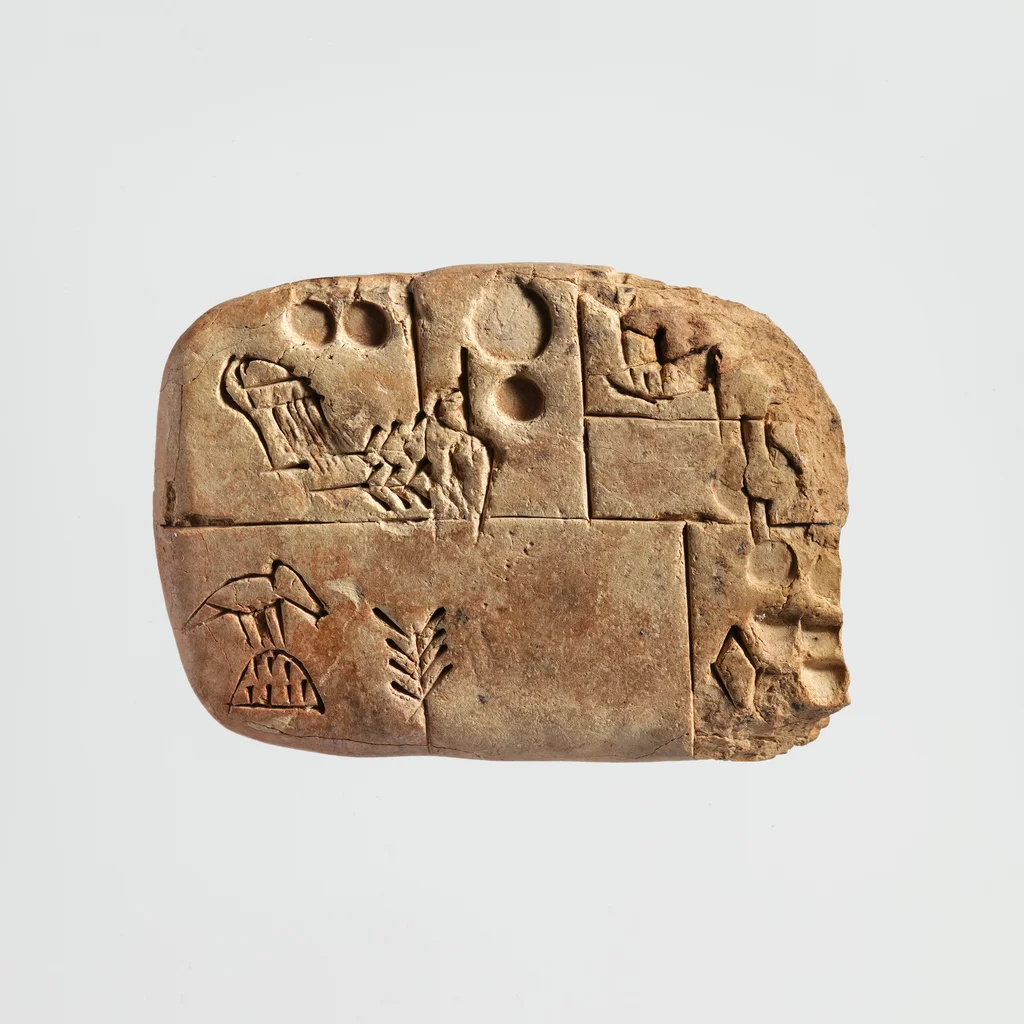 Administrative record, cuneiform tablet. 3100–2900 BCE, Sumerian, Mesopotamia [Photo: The Metropolitan Museum]