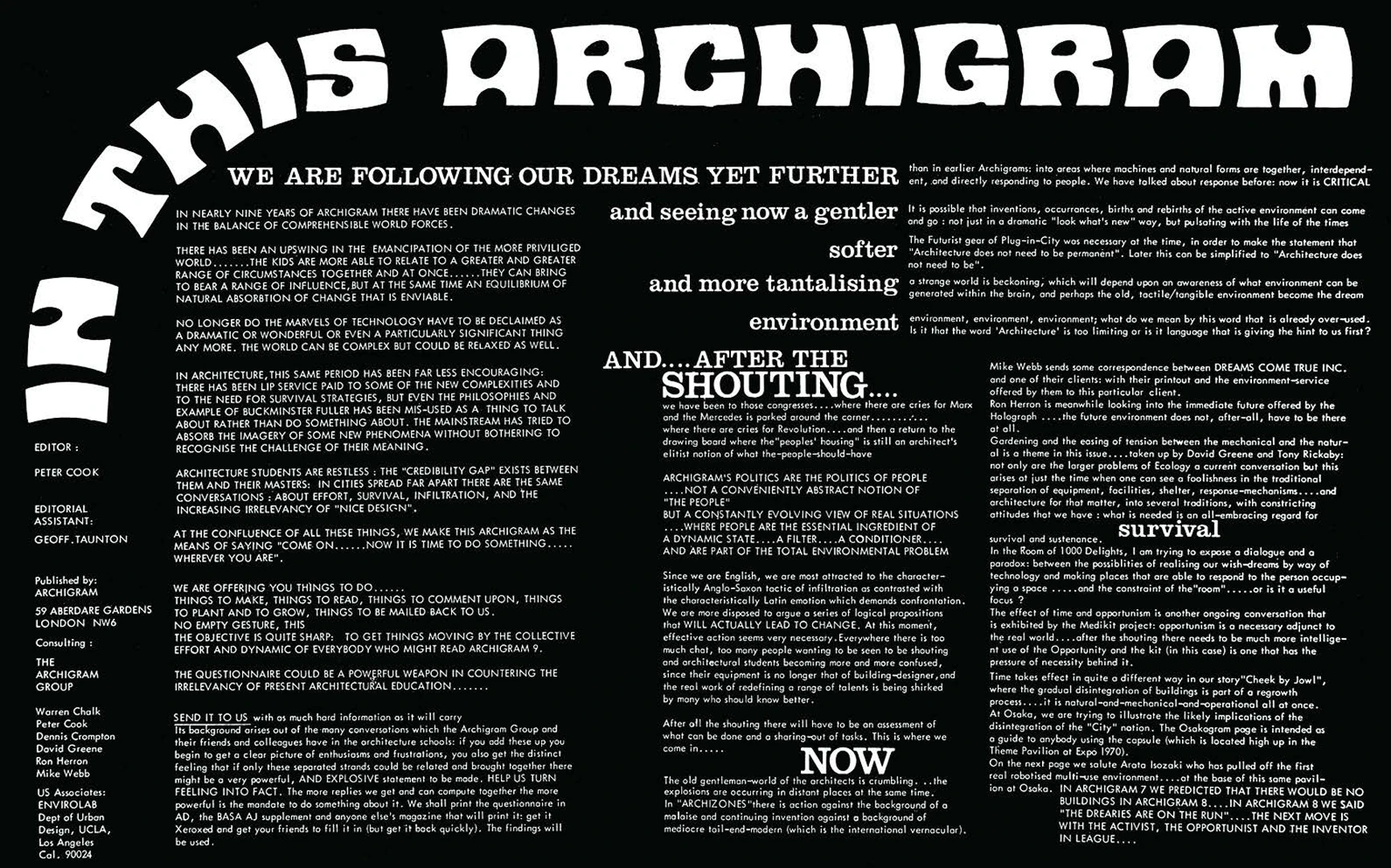 A layout of the Archigram magazine reading "in this archigram."