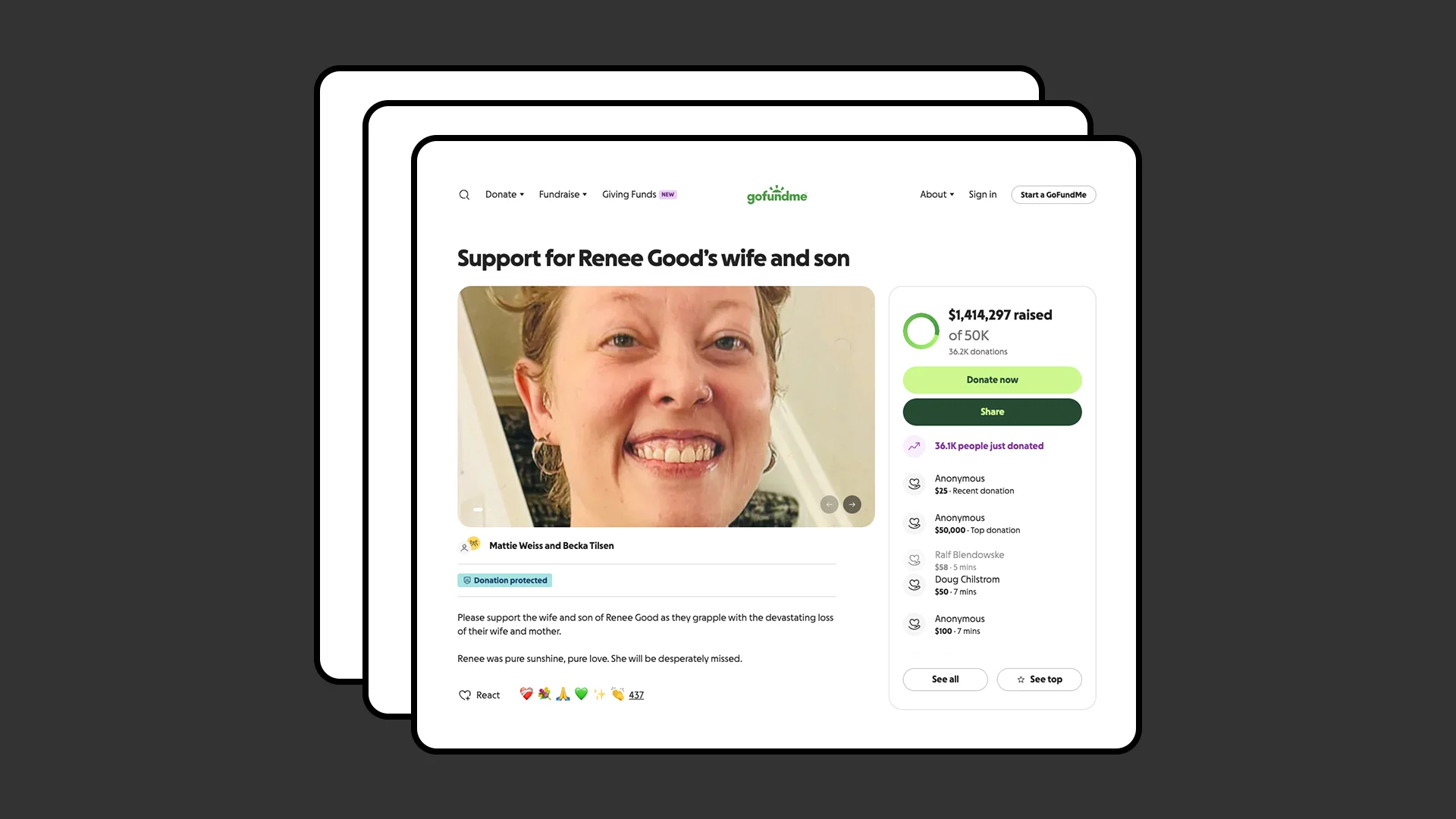 GoFundMe confirms that a $1.4 million fundraising campaign for Renee Nicole Good is verified