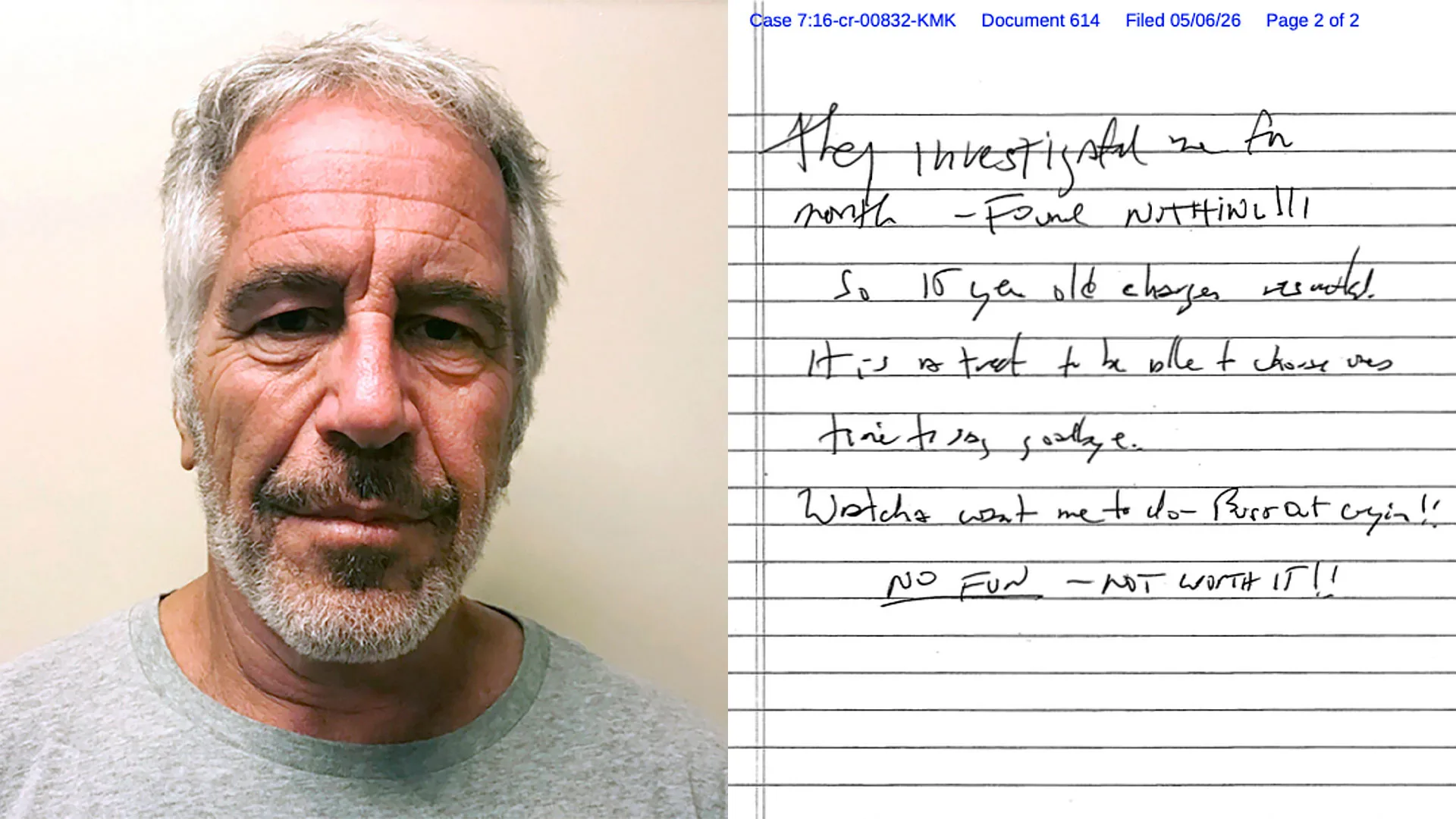 Jeffrey Epstein's suspected suicide note is now public after being released by a federal judge