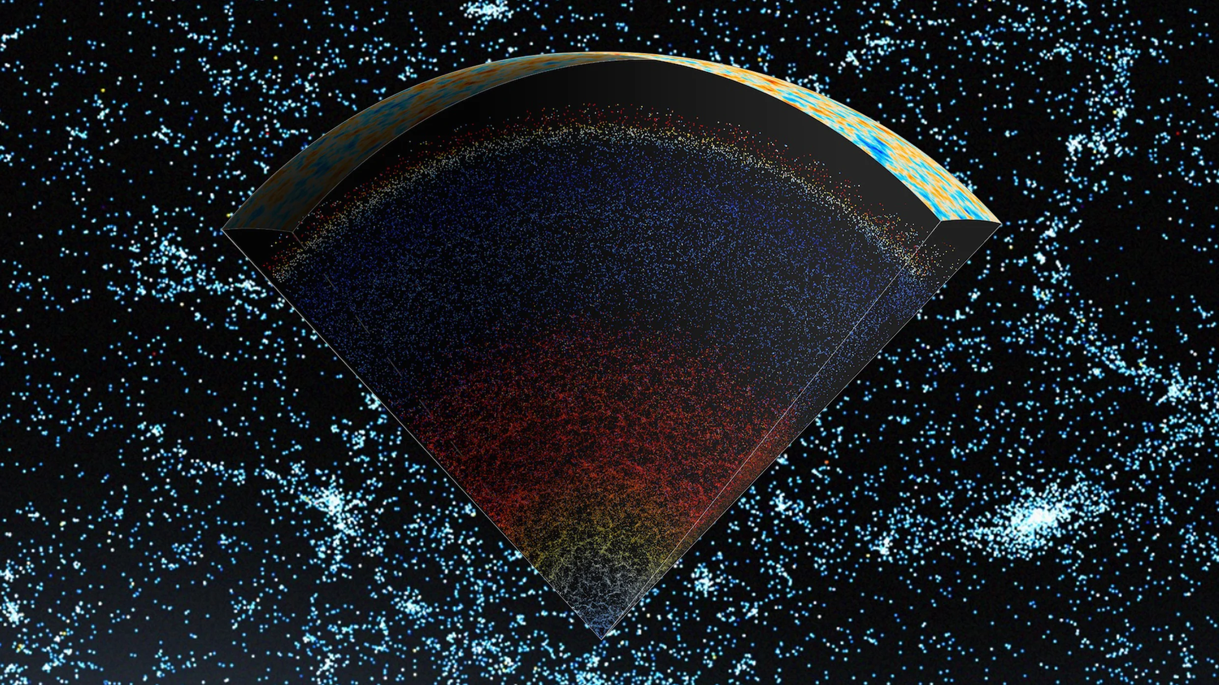 This pizza-shaped map of the universe lets you see as far back as