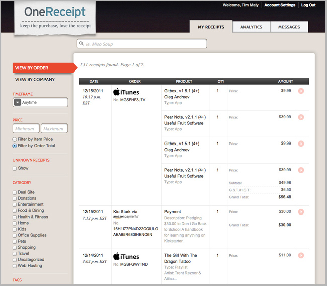 Onereceipt Tracks Your Receipts And Helps You Manage Your Finances