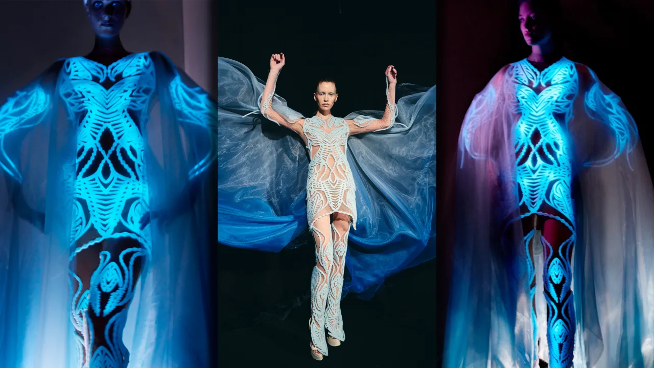 This glowing, otherworldly dress is made from millions of living organisms
