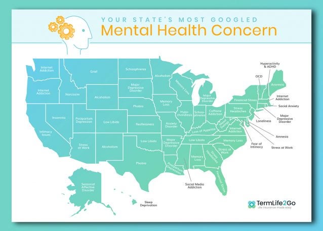 Mental health concerns by state: This map shows the most googled terms ...