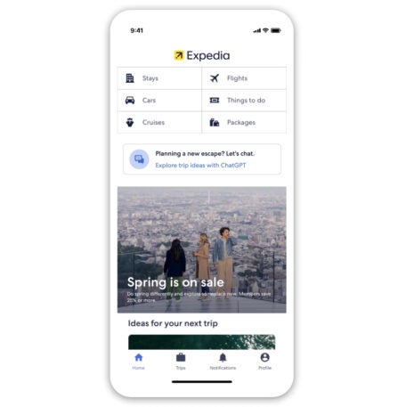 Open Expedia Expedia is integrating ChatGPT into its app to help make travel plans