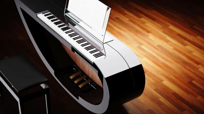 The wing-shaped Ravenchord is a redesigned baby grand piano