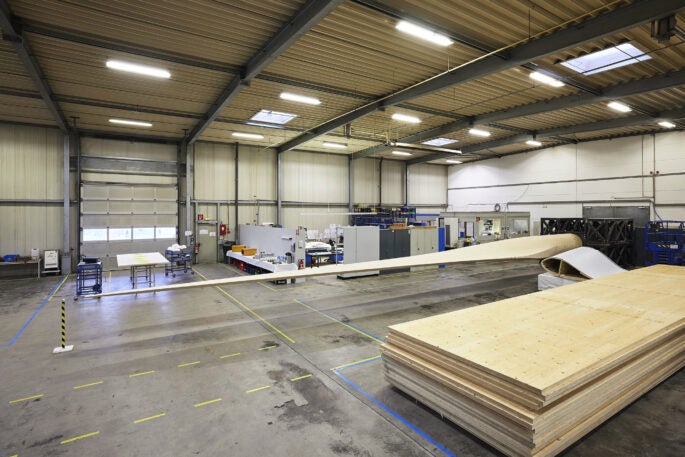 These massive wind turbine blades are made out of wood