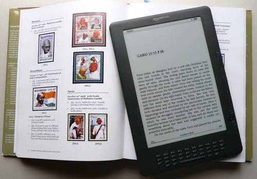 e-reader and book