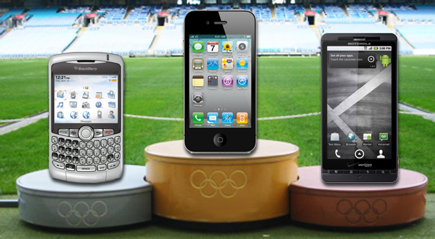 smartphones on Olympic medal podium