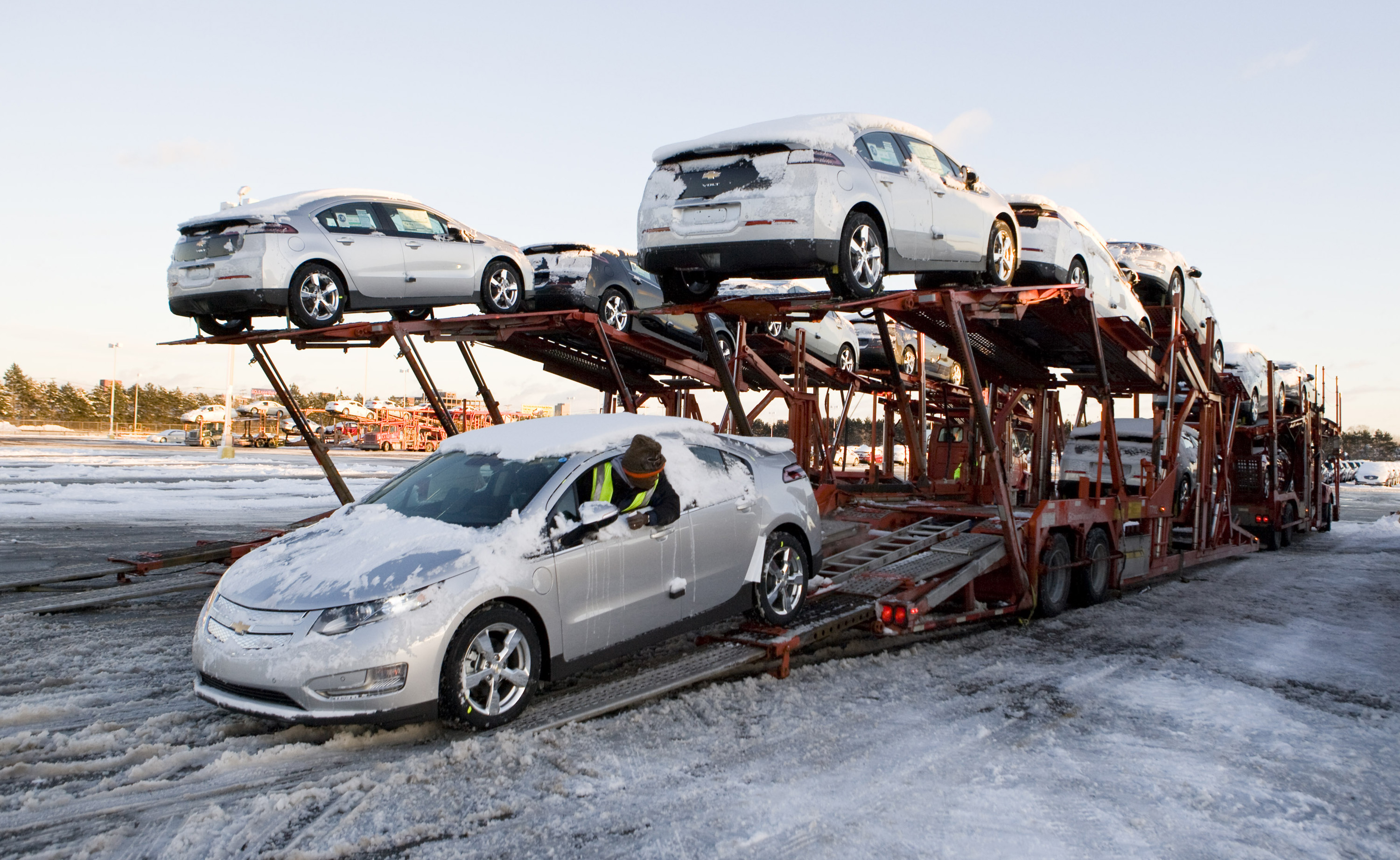 Chevy Volts on car carriers