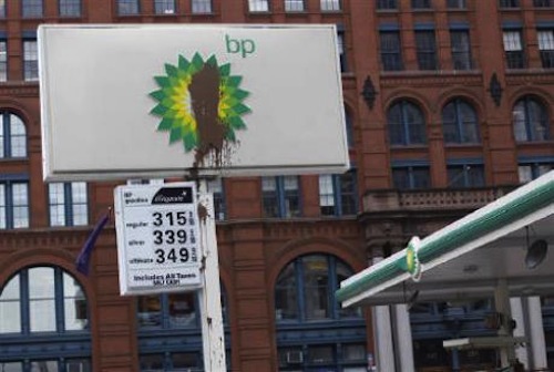 Defaced BP sign