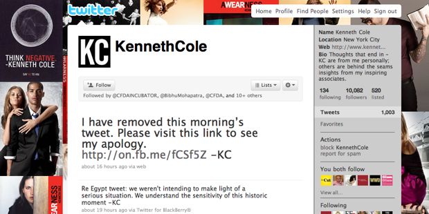 Kenneth Cole Egypt tweet